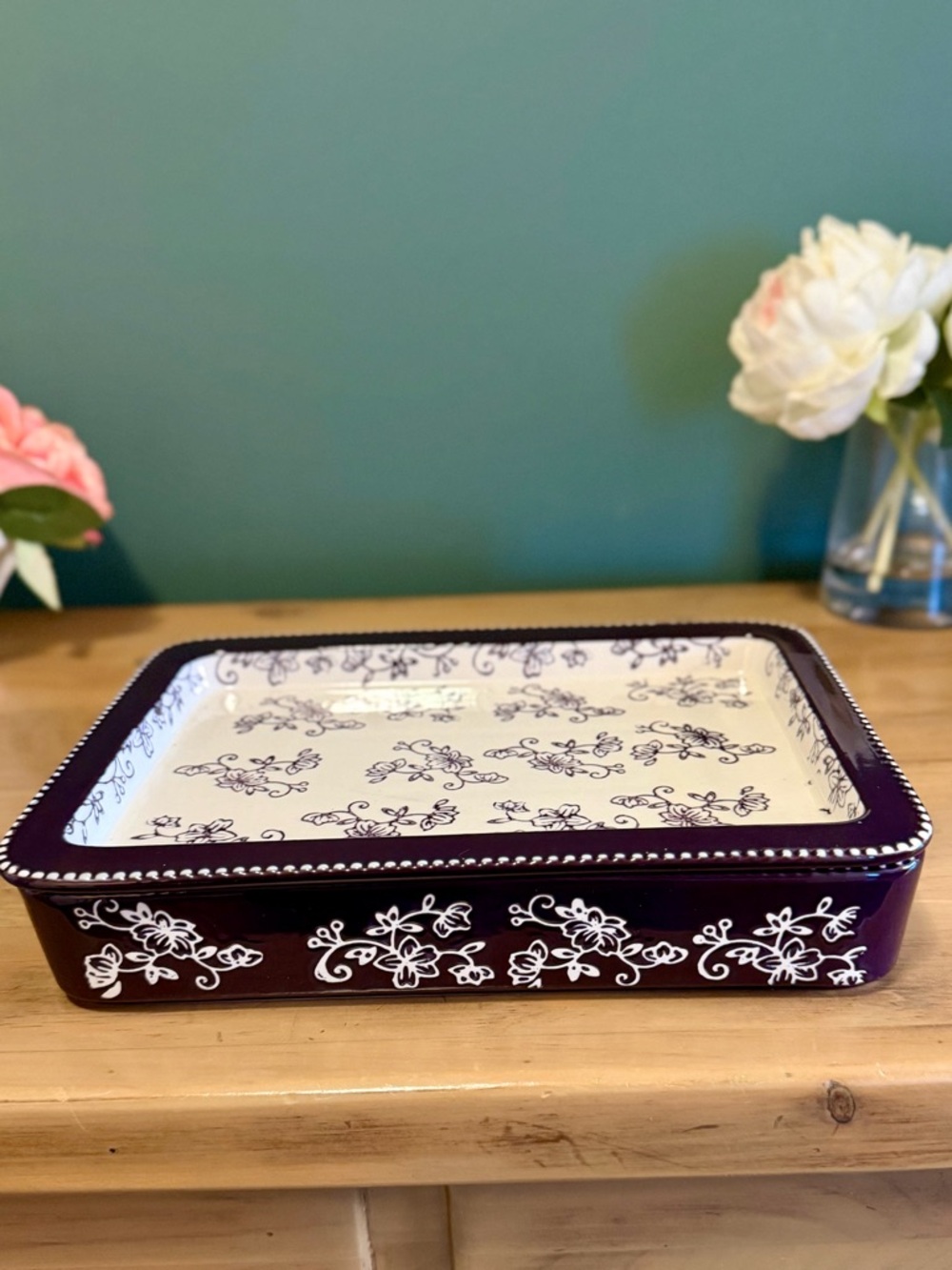 Temp-tations Floral Lace Set 2 Rectangular Bakers Serving Dishes